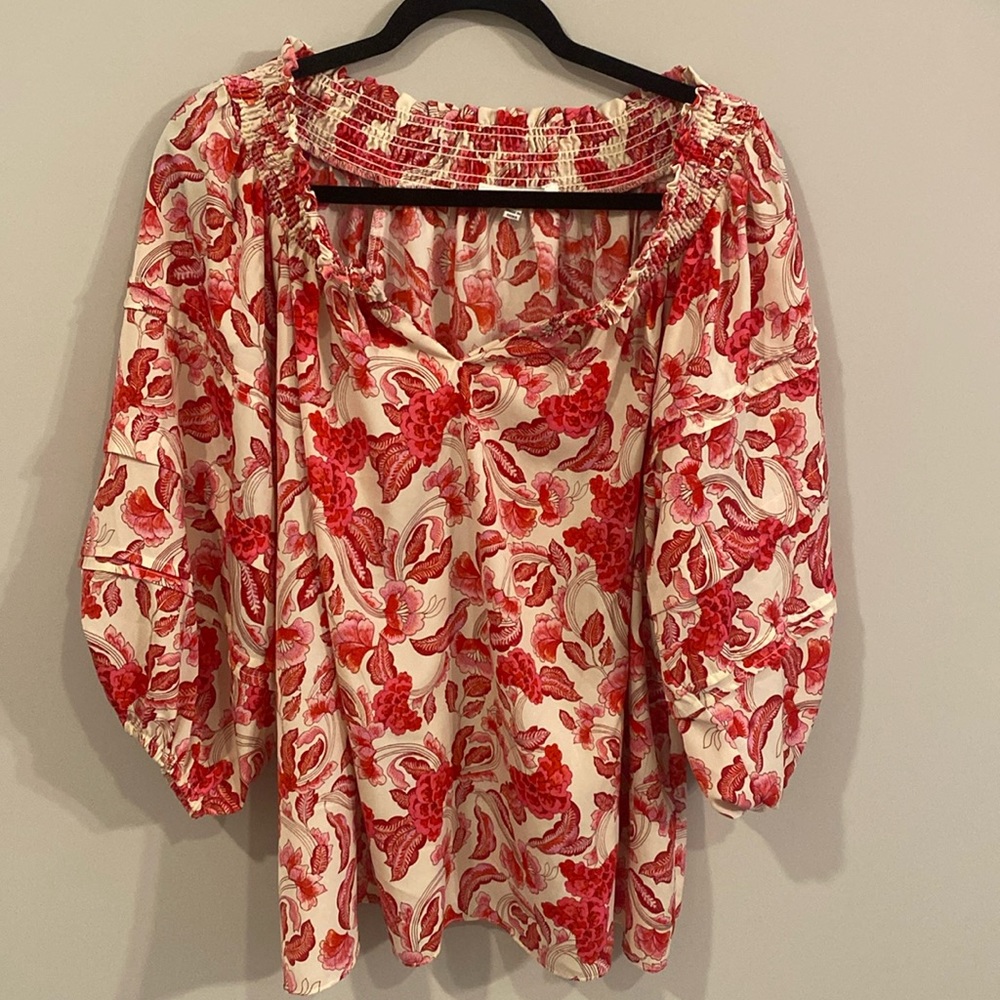 Floral Flowy Balloon Sleeve Blouse